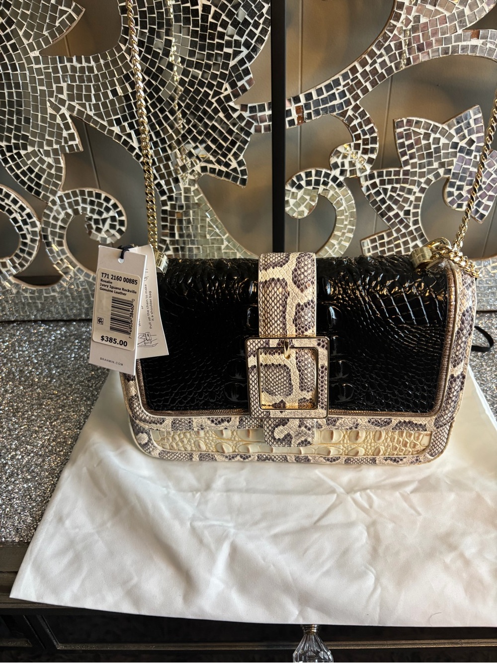 💕Brahmin Rosalie Ivory Iguana Rockville Crossbody Bag